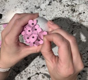 inserting hydrangea petals