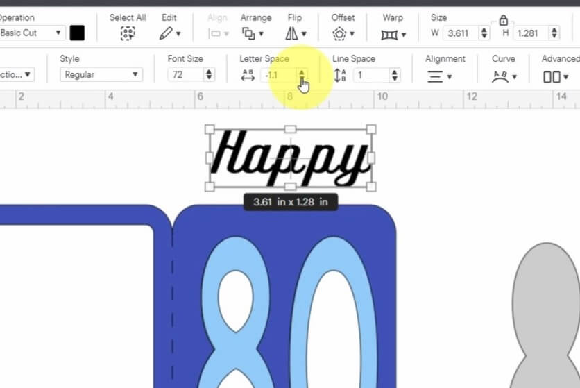 adjusting line spacing 80th birthday shaker card