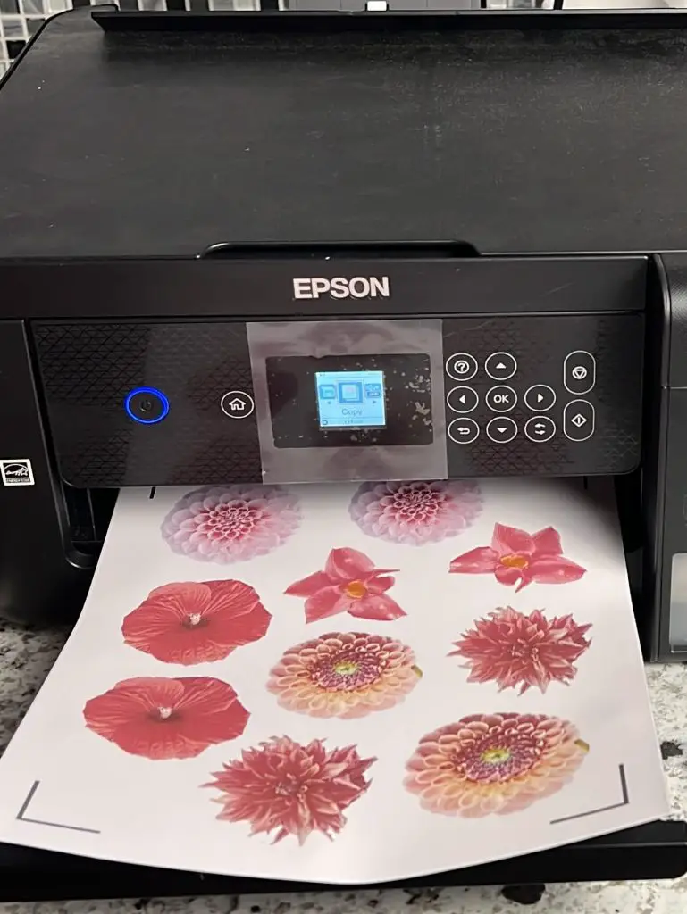 flower stickers being printed