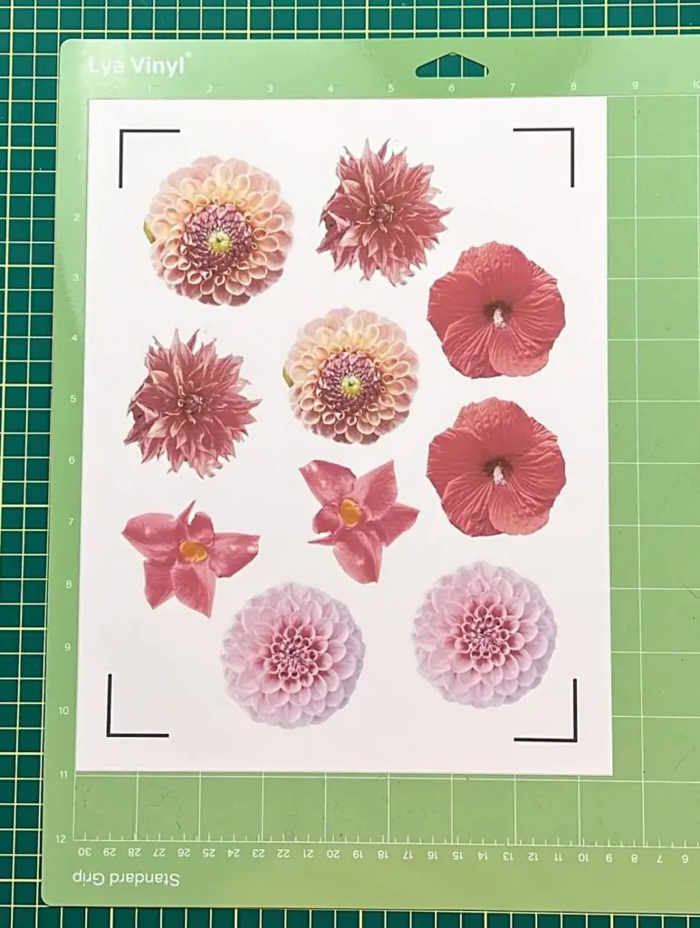 flower stickers on Cricut cutting mat