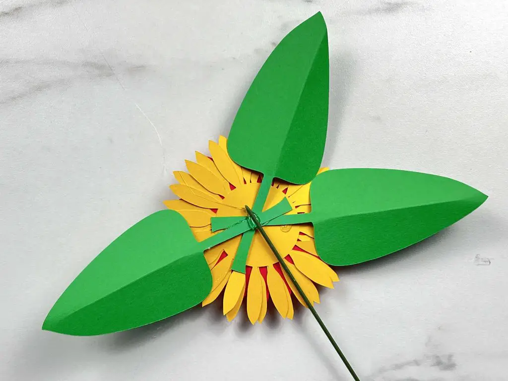 DIY Paper Sunflowers attaching stem