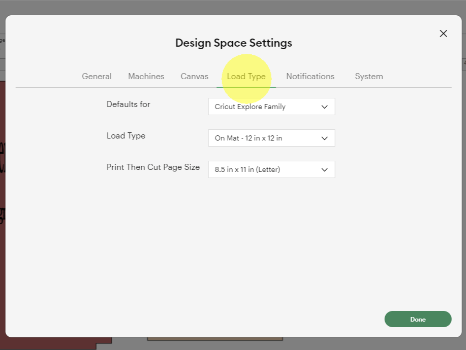 print then cut setting changes computer