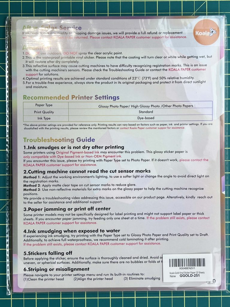Koala Gold Foil Glossy Vinyl Sticker Paper Review