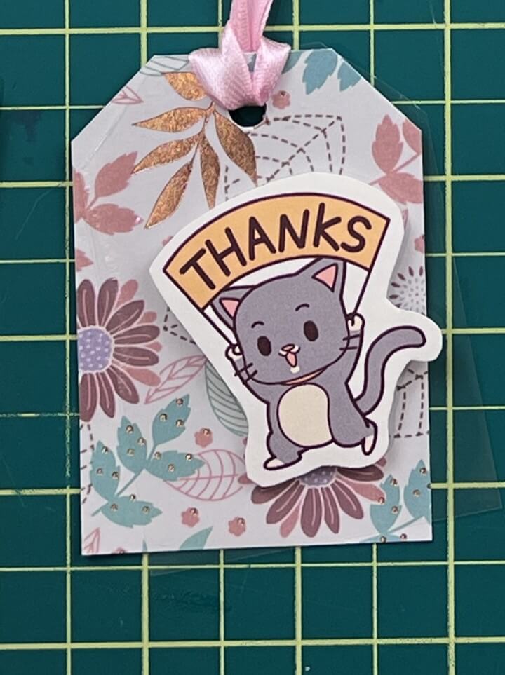 tag 10 - acetate dancing cat gift tags from scrap paper