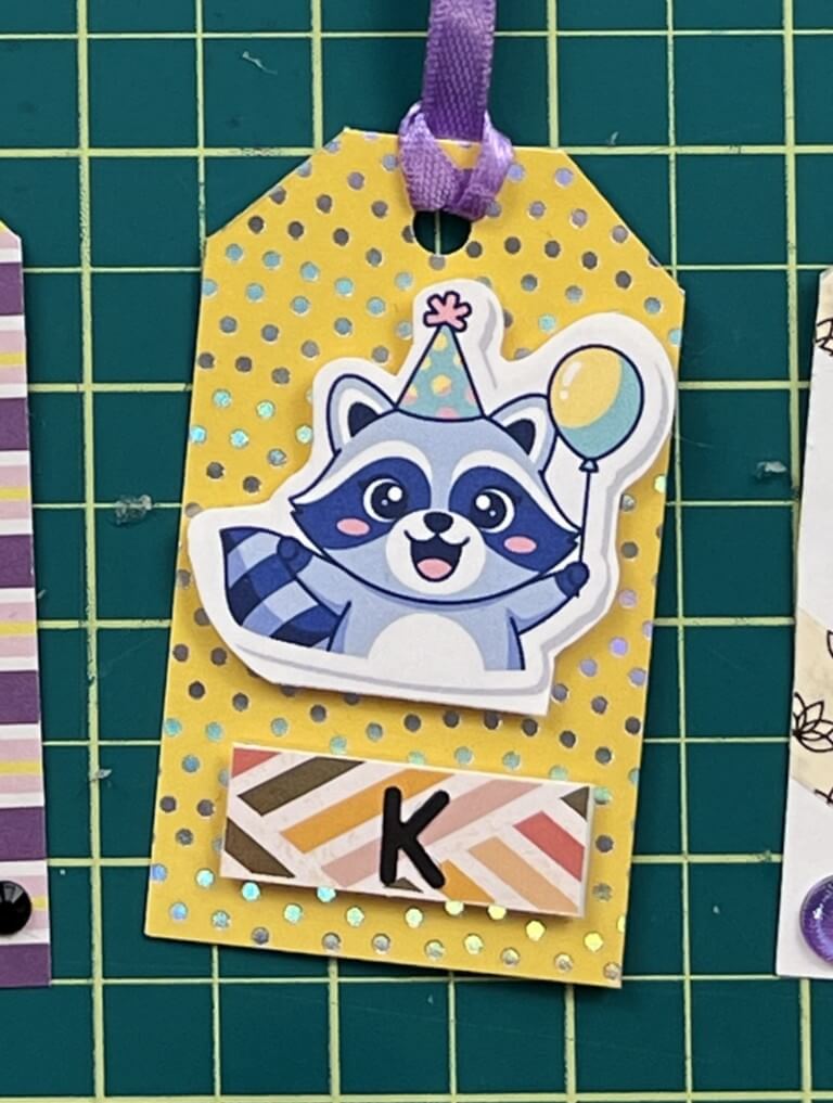 tag 6 - birthday raccoon gift tags from scrap paper
